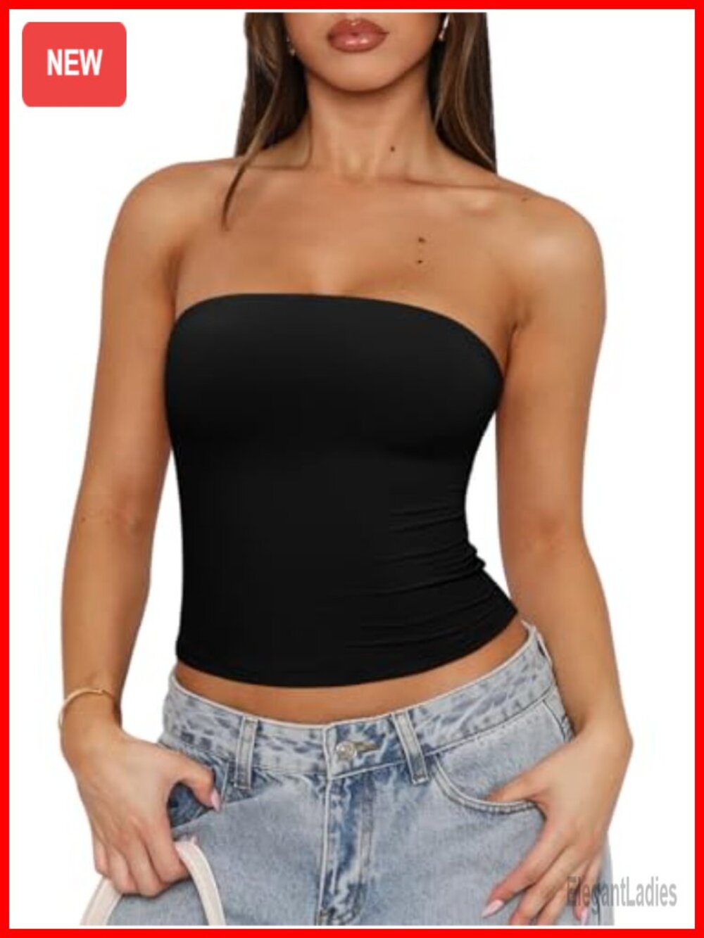 REORIA Women's Strapless Tube Top Double Lined Non-Slip Y2K Crop Tank Top